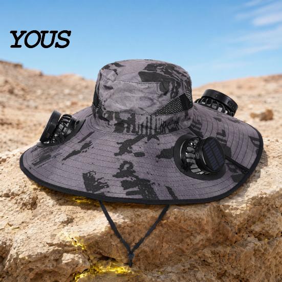 Solar Cooling Hat Sun with Detachable Fan Design, 4 Fans UPF 50+ Bucket Hat, Outdoor Adjustable Fit Built-in Panels And Type-C Charging Hiking Cap