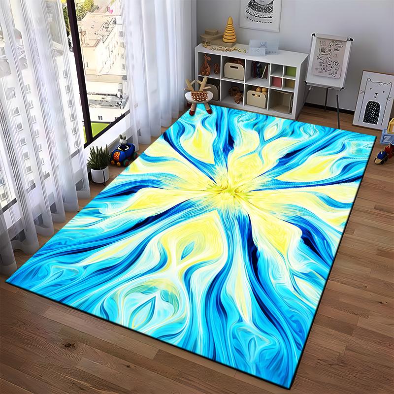 Abstrakter Teppich mit blau-gelbem Wirbelmuster für modernes Wohnzimmer Geeignet als Antirutsch für Wohnzimmer Schlafzimmer Sofas