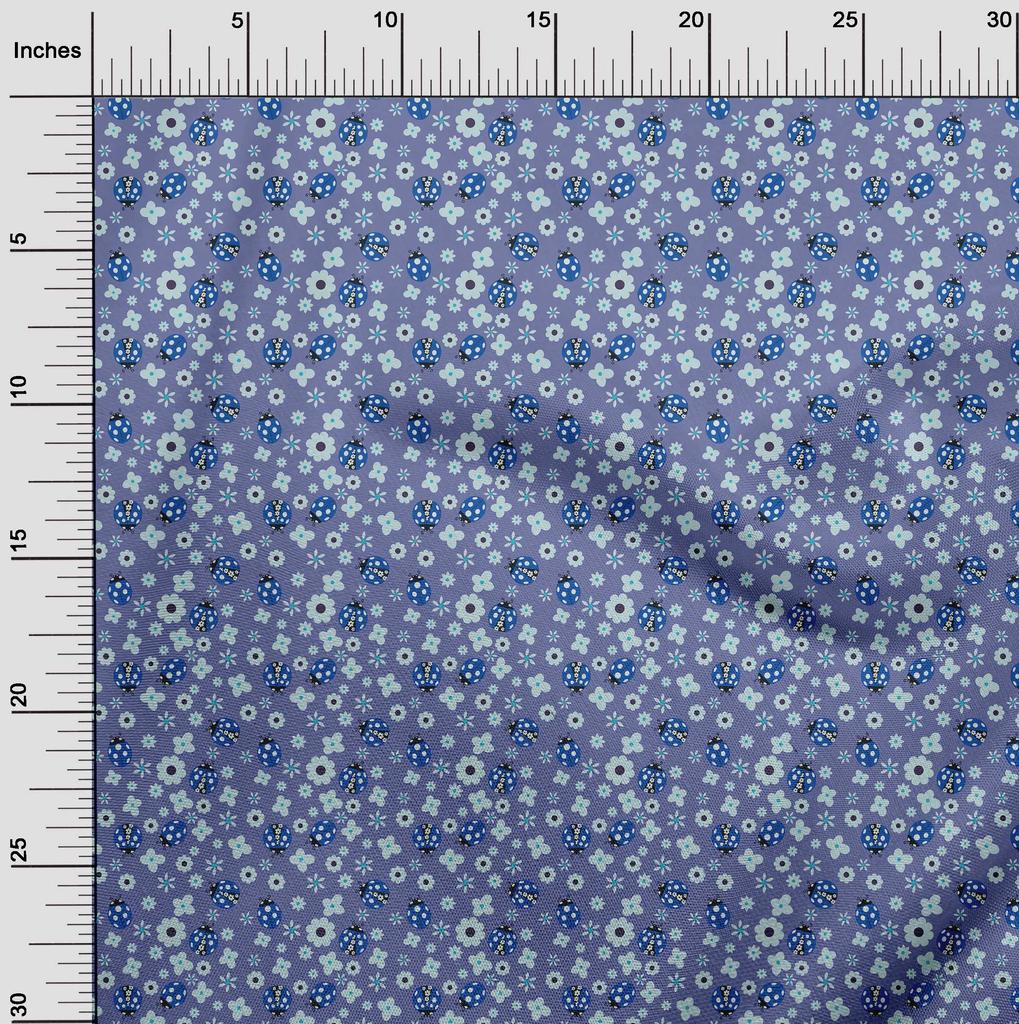 oneOone Cotton Poplin Blue Fabric Bird Ladybird  Dress Material Fabric Print Fabric By The Yard 42 Inch