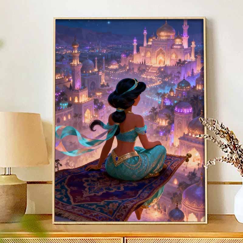 Disney Diamond Painting Kit Unframed, Jasmine Magic Carpet, Classic Style Home Decor Craft, Perfect Gift Idea