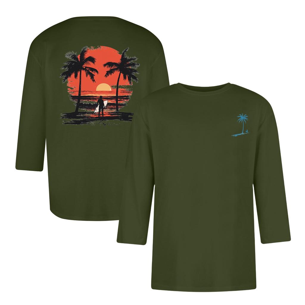 Men's Casual And Fashionable Printed Collar Three-quarter Sleeve Top T-shirt