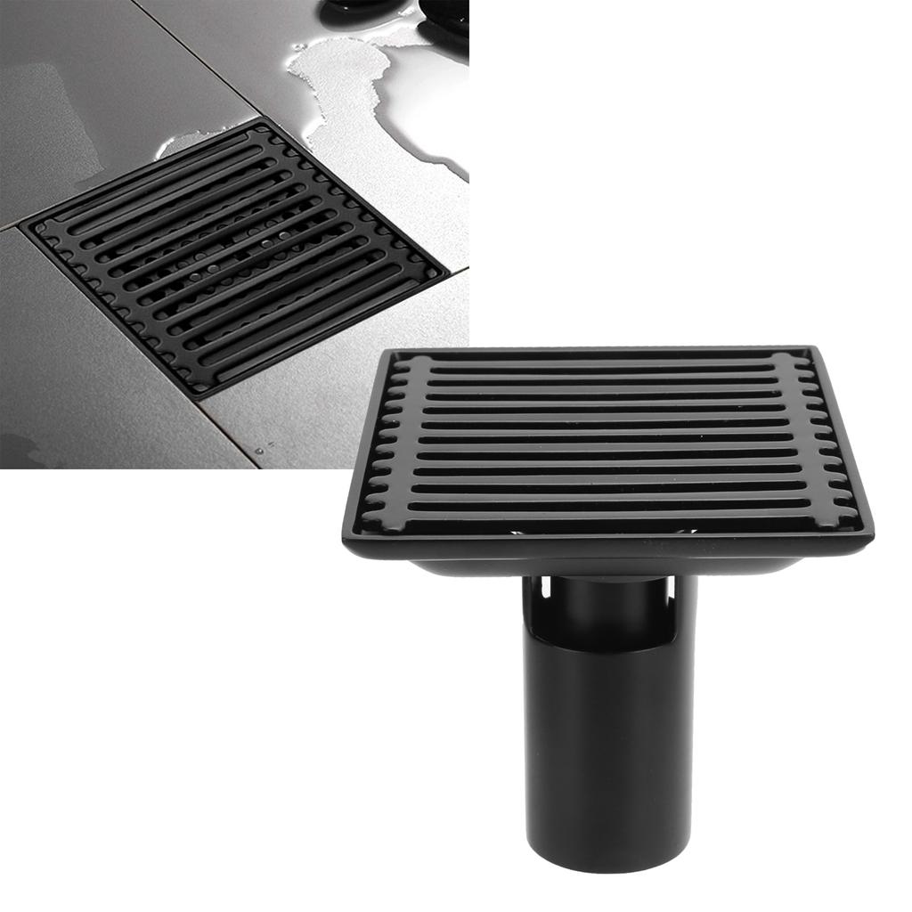 Floor Drain with Removable Cover Grille Square Shaped Shower Drain 10x10cm Black