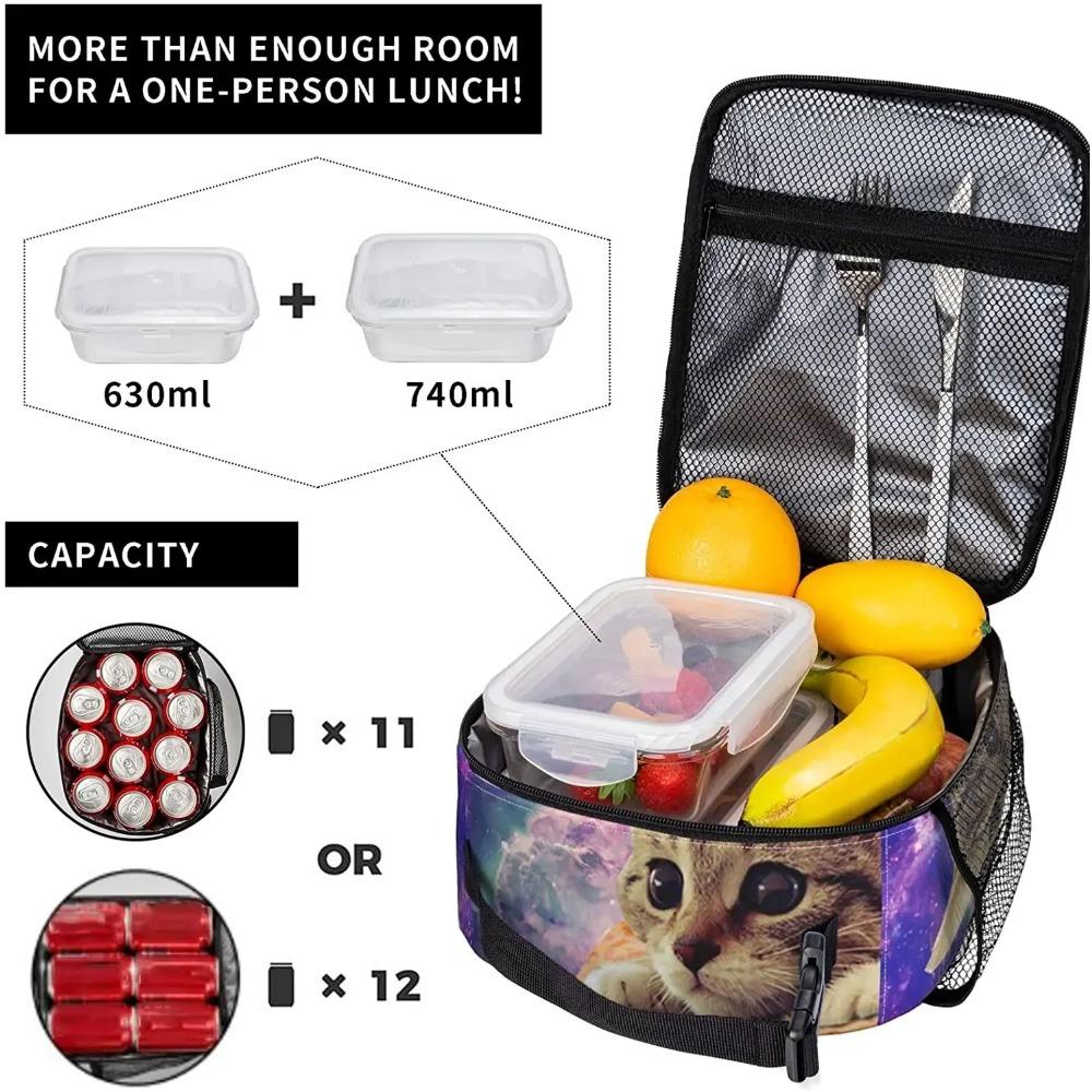 Pizza Katze Thermische Lunchbox Isolierte Lunchtaschen für Frauen Männer Mädchen Jungen Abnehmbarer Griff Lunchbox Mahlzeit Tragetasche Bento Tasche