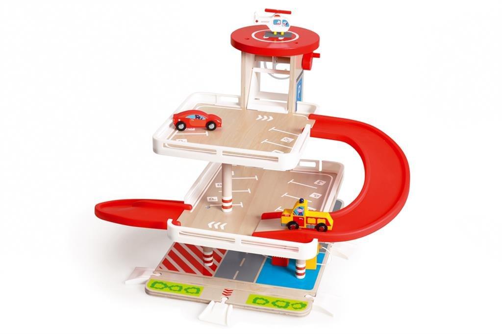 Scratch Wooden Multi-Story Parking Lot with Elevator, Wooden Toy, Ride-On Slope Toy, 6181085, Authentic