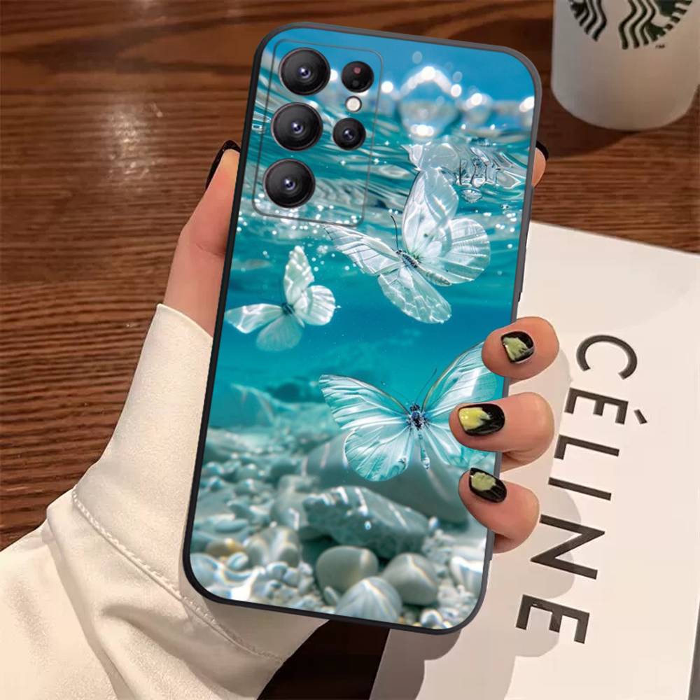 Blue Butterfly Ocean Waves Case For Samsung Galaxy Case S25 S23 S22 S21 S30 S20 S10 Ultra Plus FE TPU Soft Cover