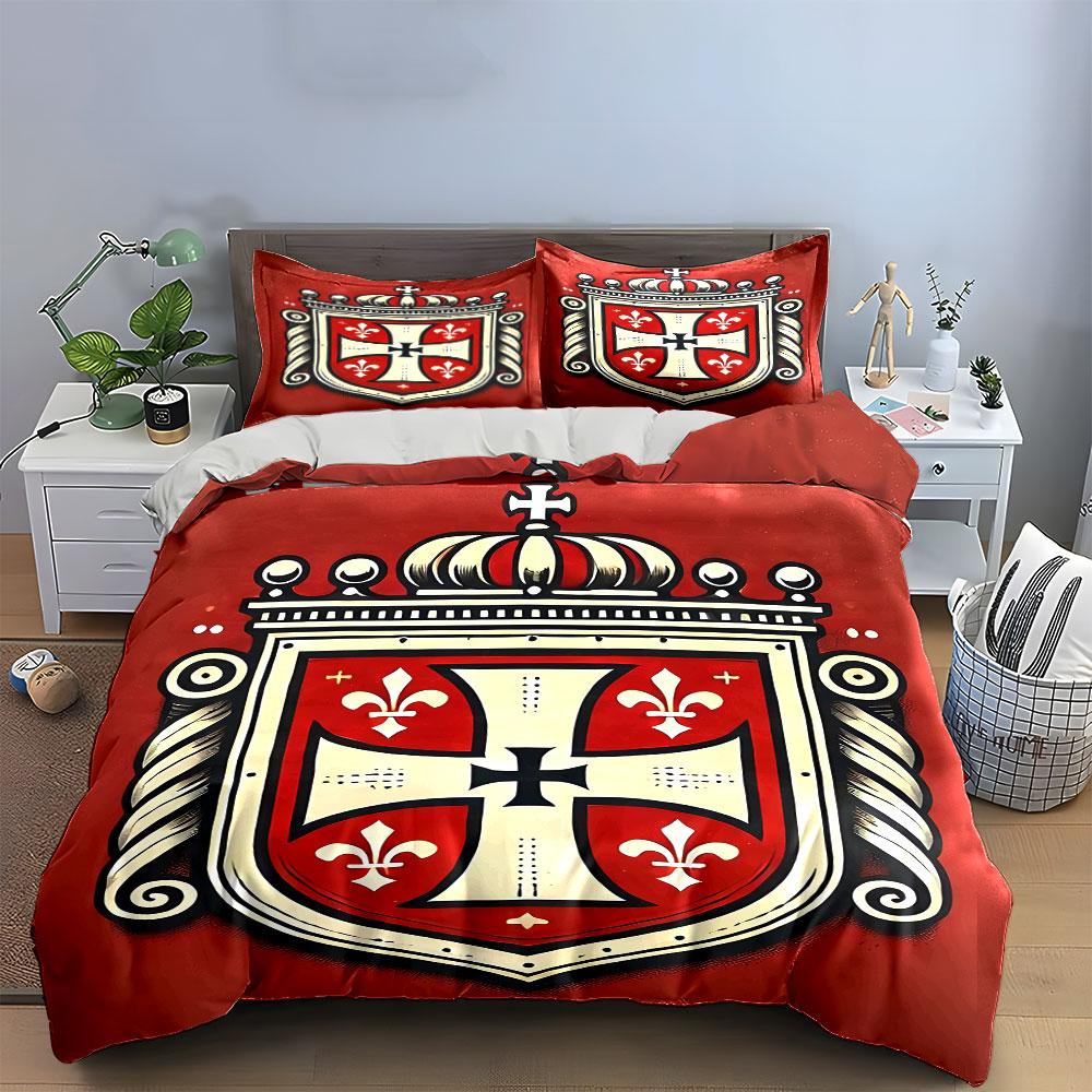 Red Royal Crest Bedding Set Bedding Duvet Cover Set Duvet Cover Pillowcases (1 * Duvet Cover 2 * Pillowcases, without duvet insert)