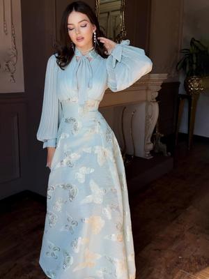 2025 Spring Elegant Long Sleeve Gold-Stamped Romantic Dress for Women