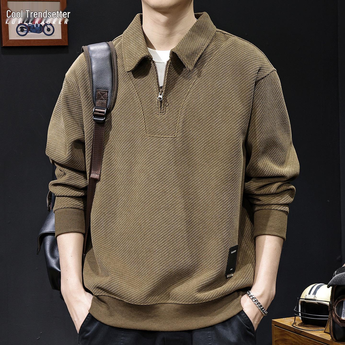 

European Cotton Velvet Zip Lapel Men s Hoodie - 2025 Autumn Collection, Loose Fit, Plus Size, Casual High-End Style. L (120-140 jin)