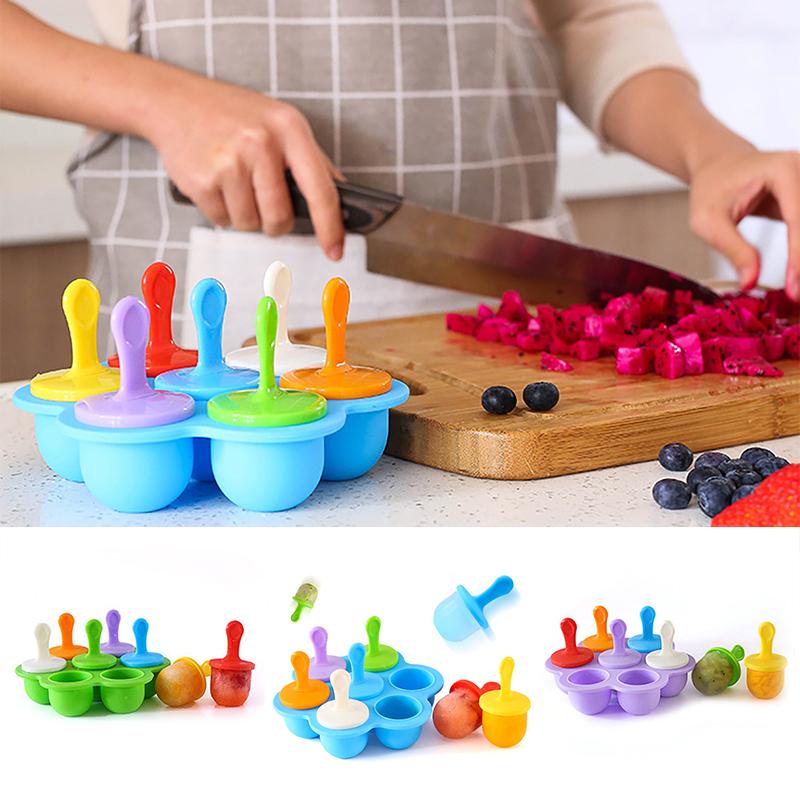 7 Holes Ice Cream Ball Maker Popsicles Molds DIY Ice Cream Silicone Mold Baby Fruit Shake Home Kitchen Accessories Tool
