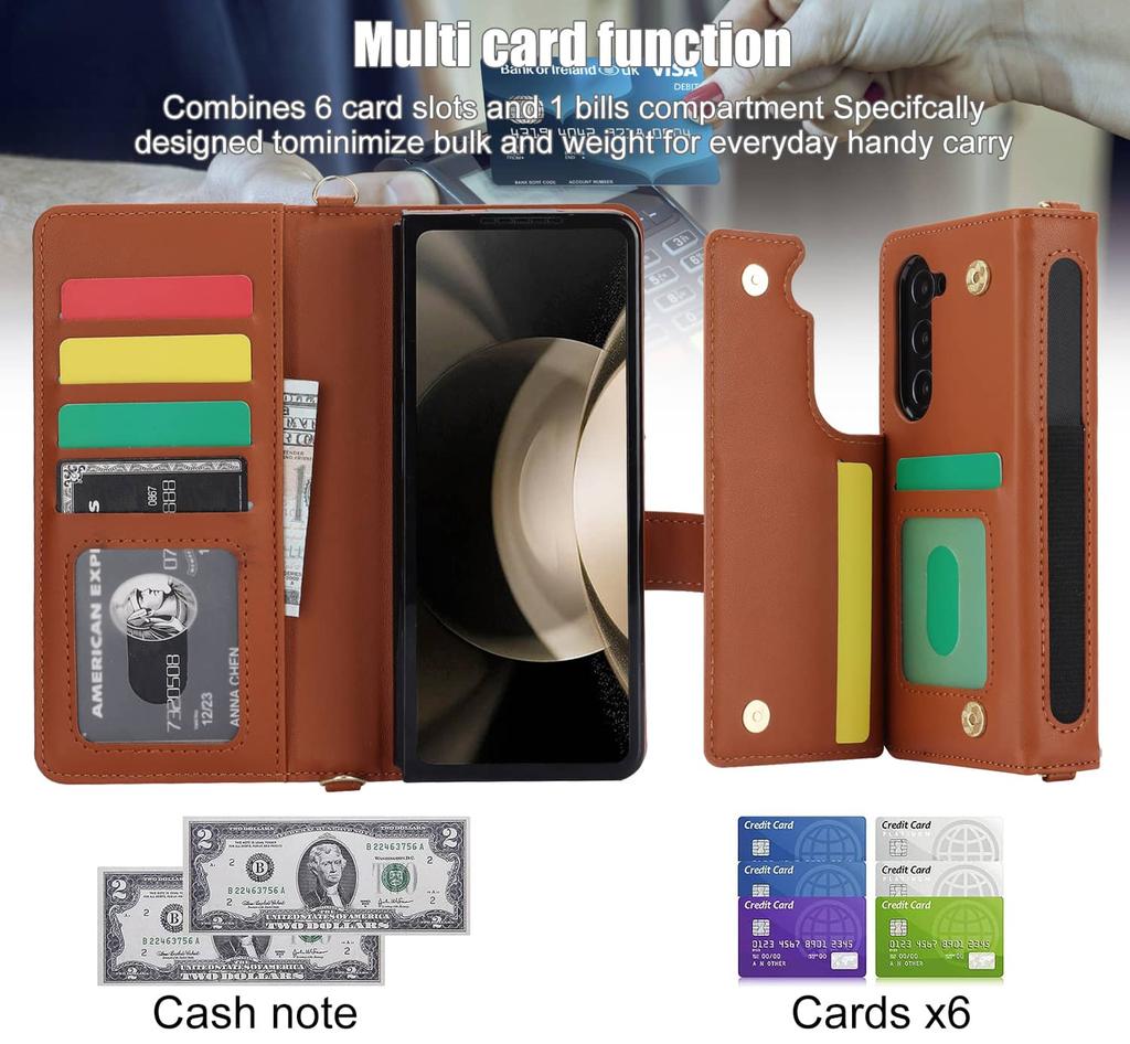 Wallet Case for Samsung Galaxy Z Fold 7 Flip Cover, with S Pen Holder, Multiple Card Slots, Kickstand, Full Protective Case