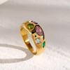 Inlaid Colored Cubic Zirconia Stainless Steel Ring for Women - Versatile High-End European and American Style Jewelry