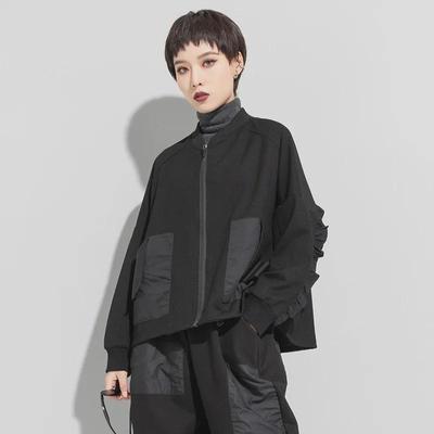 Damen A-Linien Rüschenjacke aus dunkler elastischer Baumwolle für den Frühling
