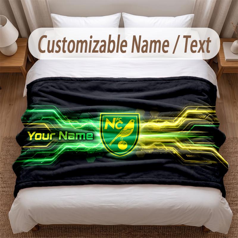 Norwich City Printed Flannel Blanket Custom Name Text Soft Warm Throw For Bedroom Holiday Gift
