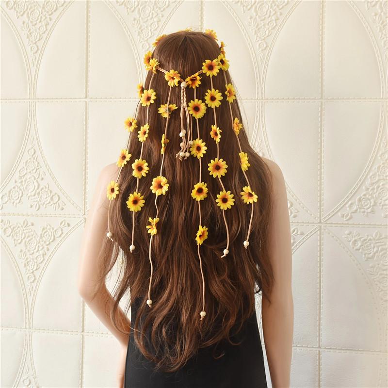 Sun Flower Charm Coronita de Par Daisy Bandita Festiva pentru Femei Plaja Vacanta Accesorii pentru Par Bandita reglabila