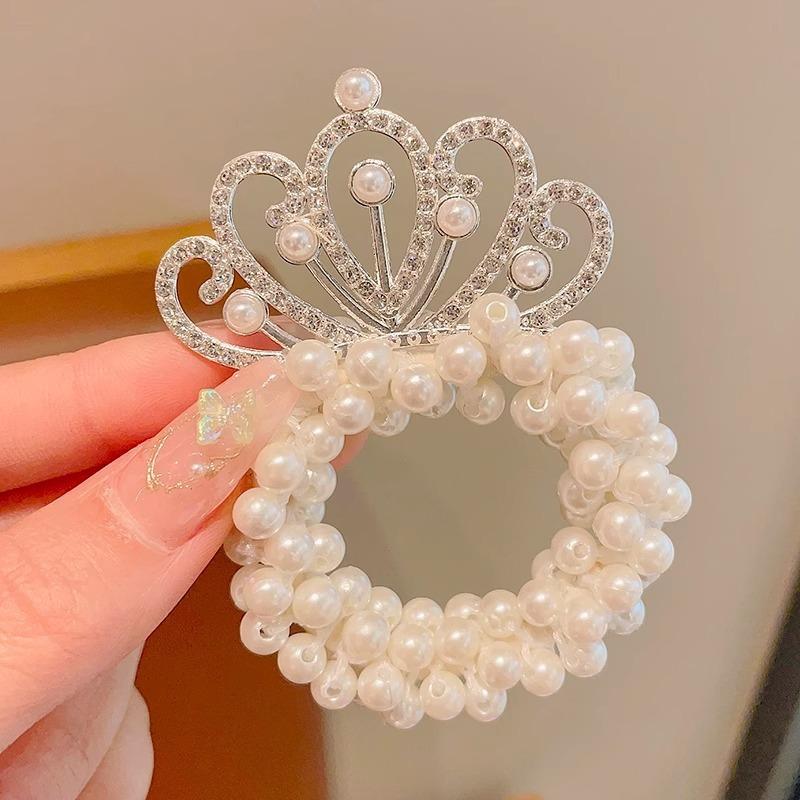 Sweet and Romantic Style Children's Updo Head Ponytail Princess Crown Headpiece Imitation Pearl Fashion Exquisite Headband