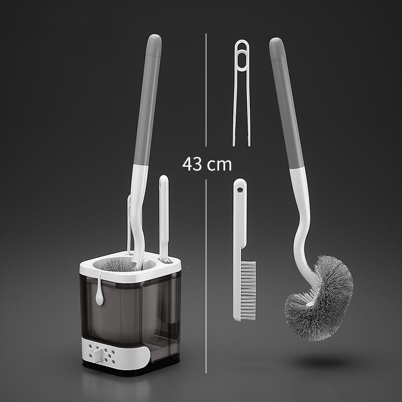 Wall Mounted Toilet Brush Set Long Handle Silicone Cleaning Brushes with Drip Proof Holder Base 1set