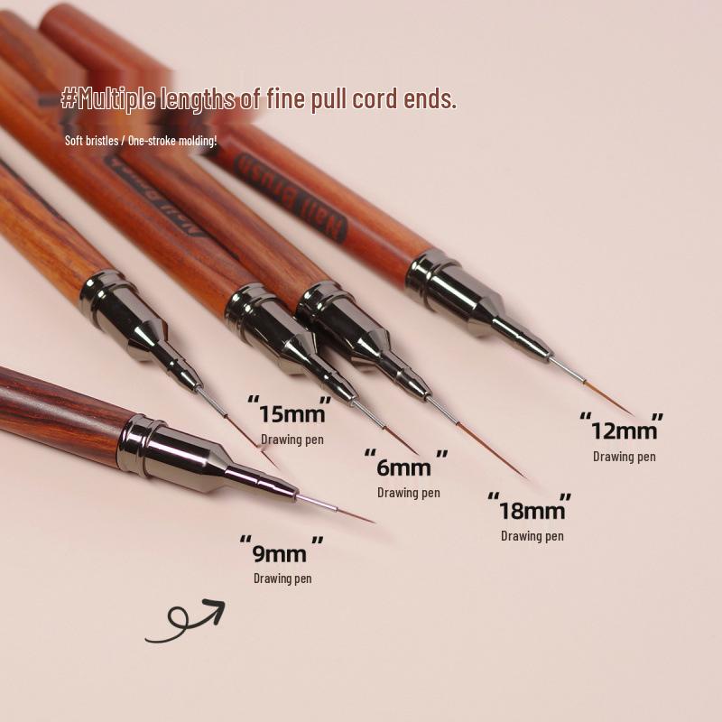 Sandalwood Handle Ultra-Fine Nail Art Liner Brush with Cap - Japanese Style High-End Salon Tool