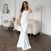 Spring and Summer New European and American Women's Clothing Square Neck Short Sleeve Waist Dress Skinny Pleated Hip Wrap Long Dress