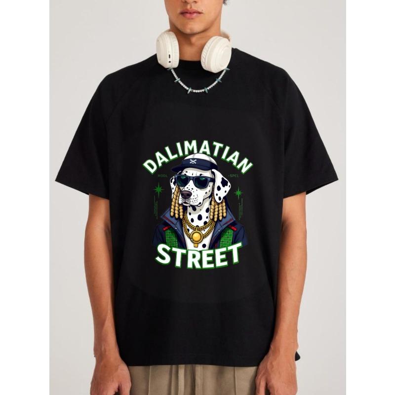 

Crewneck T Shirt White Dalimarian Street Dalmatian Dog with Sunglasses and Gold Chain Graphic Urban Streetwear Fashion for Casual Wear XXXXL чёрный