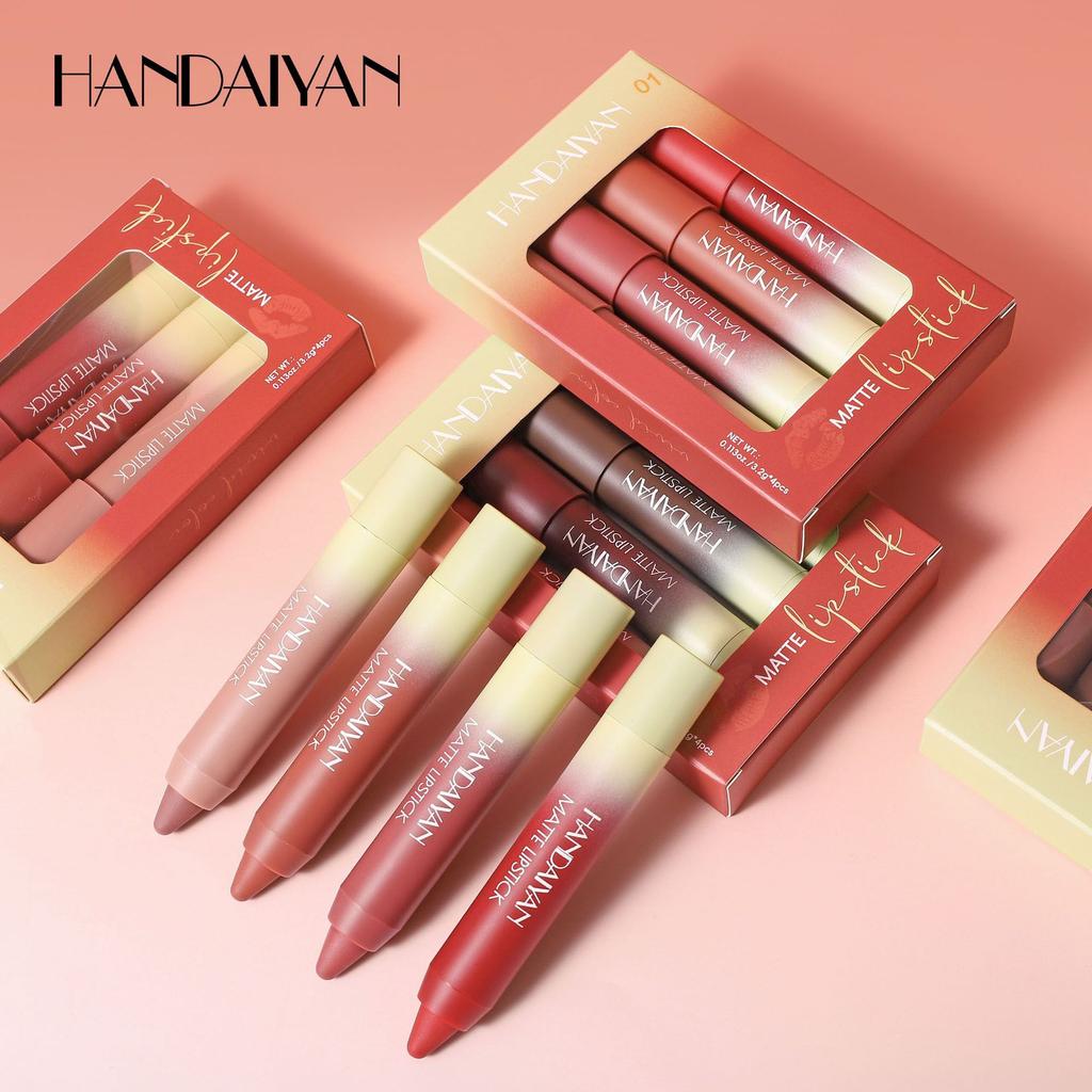 4-color Matte Lipstick Set Velvet Long Lasting Color Lip Gloss Waterproof Non-smudge Non-sticky Swirl Lipstick Pencil