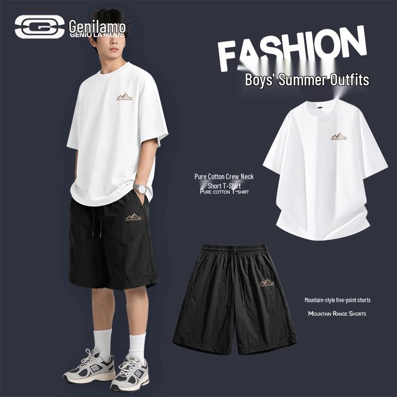 GENIOLAMODE Men s Summer Short Sleeve Shorts Sport Set 2XL