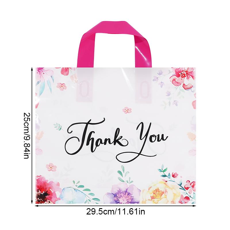 10pcs Thank You Gift Bag Floral Design Plastic Tote Bags for Wedding Birthday Party Gift Packaging Thanksgiving Christmas Favors