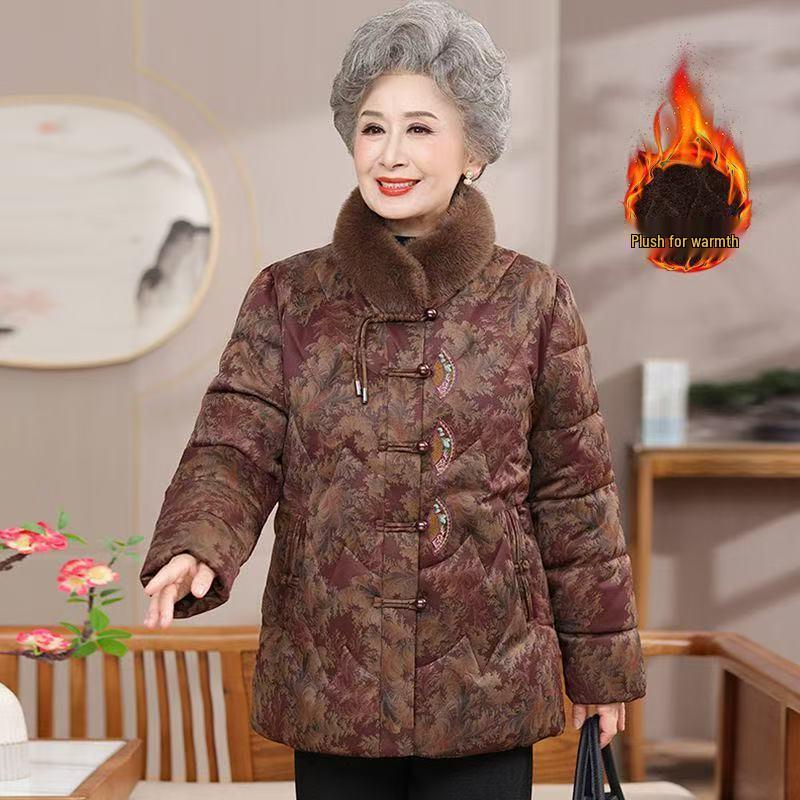 

Stylish Women s Mid-Length Winter Jacket: 2021 Middle-Aged & Elderly Down Cotton Coat with Velvet 130-145
