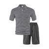 Summer Men Matching Outfit Sets Grid Texture Short Sleeve Polo Shirts Elastic Drawstring Casual Shorts Daily Beach Vacation Two Piece Tracksuit