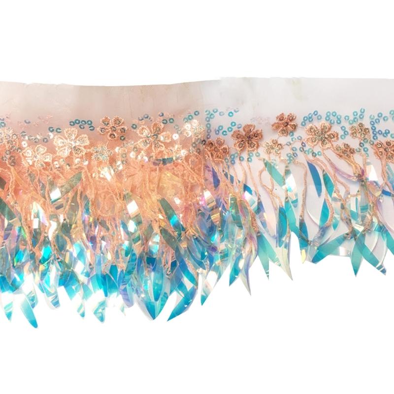 1 Yard Sequins Lace Sewing Garments Accessories DIY Fringe Mesh Tassel Embroidered Ribbon Sewing Craft for Dance Party