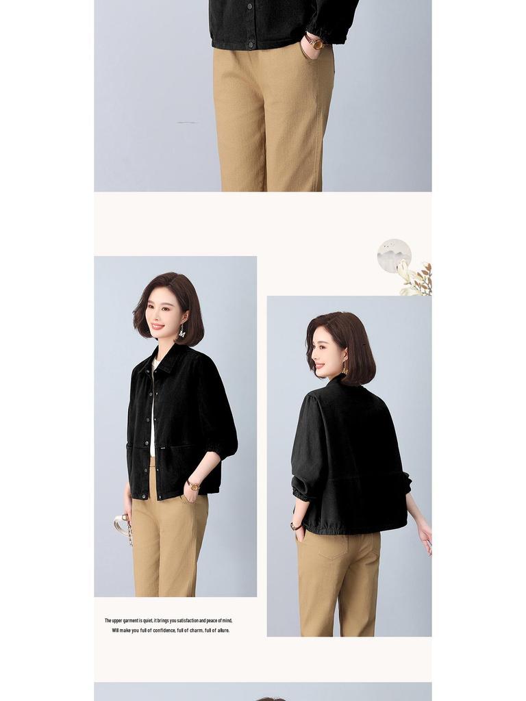 Petite Women's Pure Cotton Short Jacket - High-End Spring & Fall 2024 Fashion for Middle-Aged Mothers.