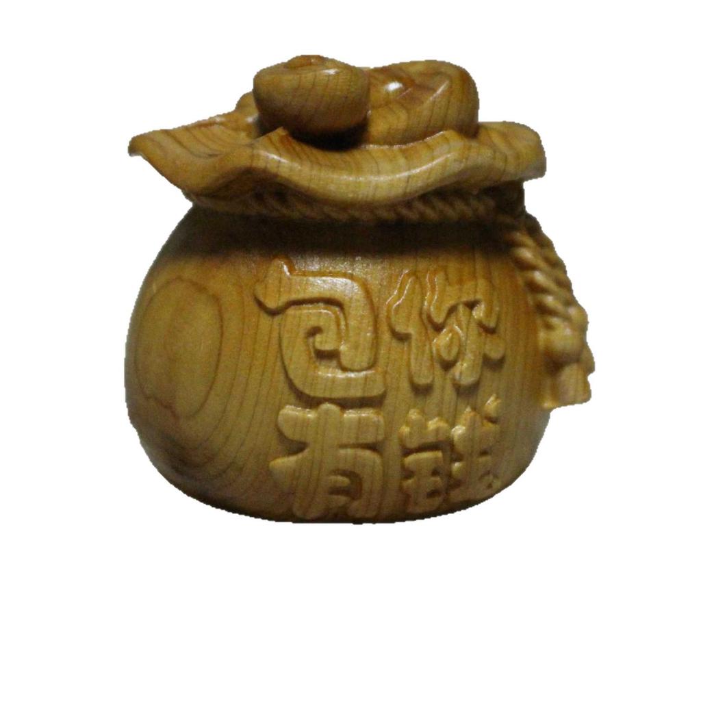 Hand-Carved Solid Wood Wealth-Attracting Money Bag Ornament