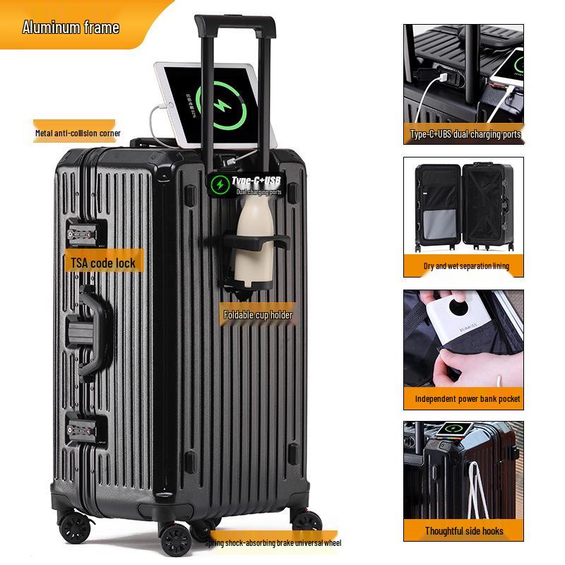 30" Extra-Large Capacity Aluminum Trolley Case with Universal Wheels & Charging Port