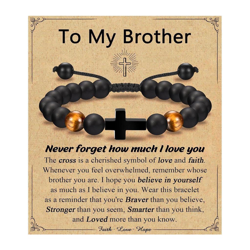 Adjustable Crosses Bead Bracelet for Boys Christening Confirmation Communion Gifts With Gifts Box Godson Son Grandson