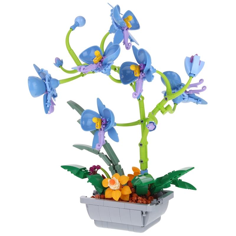 Blue Orchid Flower in a Pot Construction Blocks to be Stacked 581 pcs.