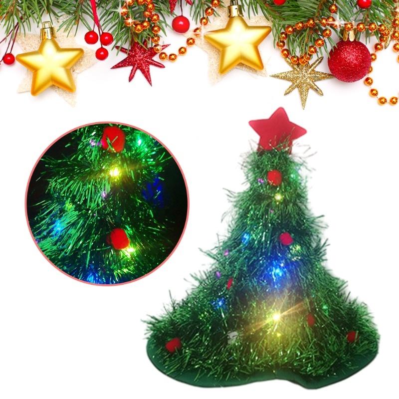 Leuchtender Weihnachtsbaumhut mit Stern für Weihnachtsfeier Kostümzubehör für Kinder Erwachsene Weihnachten Grüner Hut