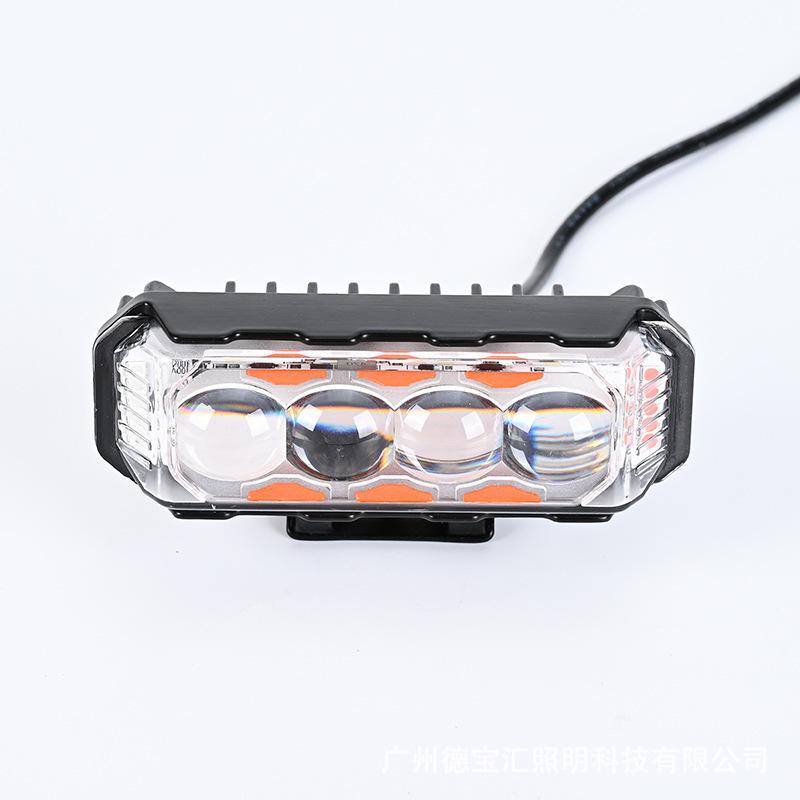 Motorcycle Spotlight with Three Sides 4 Lens LED Headlights Modified with Red and Blue Flashing