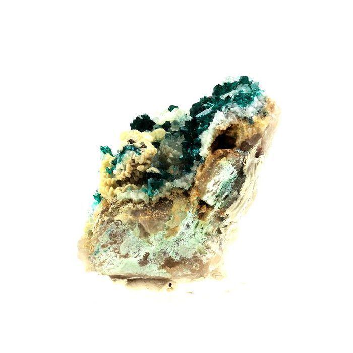 Pierres et Minéraux. Dioptase + Calcite. 1398.5 ct. Kaokoveld Plateau, Namibie.