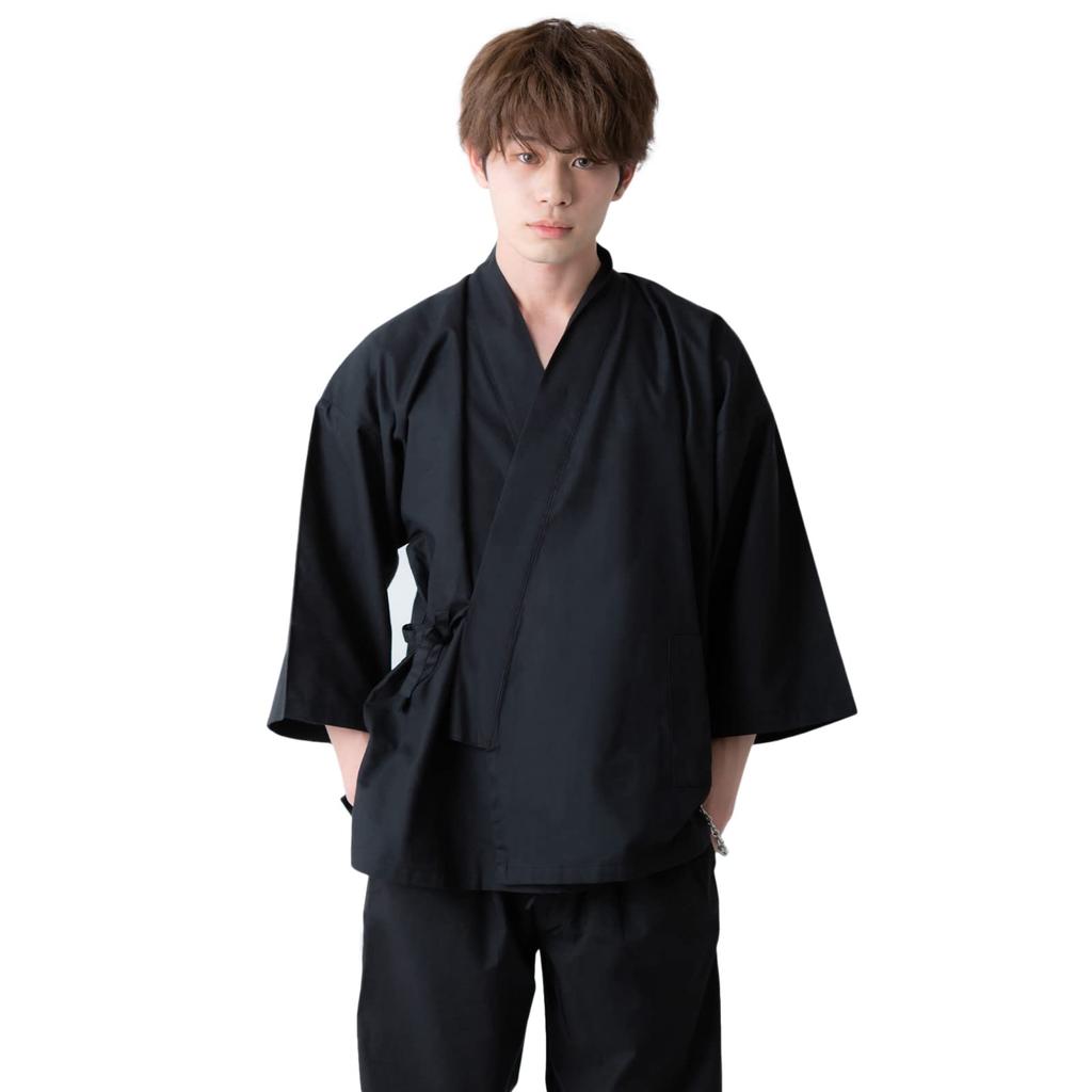 KIMONOMACHI Men's Samue Kimono, Year-Round, Black, Size L, Perfect Gift for Father's Day or Respect for the Aged Day