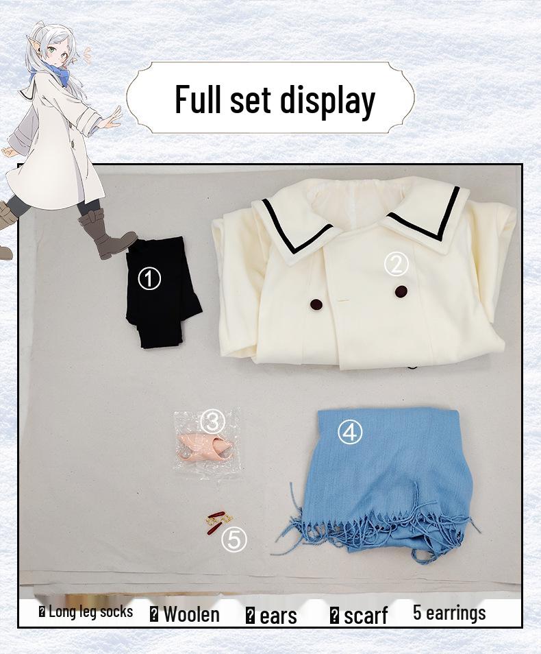 Frieren Cosplay Costume: Women's Winter Woolen Coat Set from Beyond Journey's End Anime.