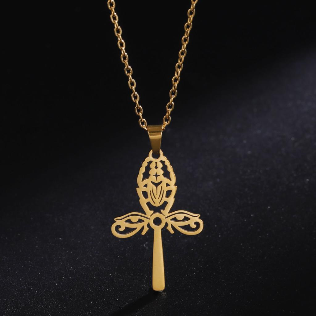 LIKGREAT Egyptian Eye of Horus Ankh Cross Protection Necklace for Women Men Stainless Steel Celtics Knot Amulet Jewelry