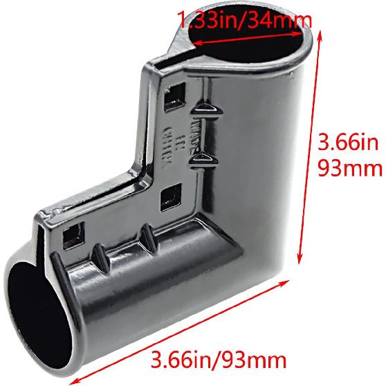 Black 4 Packs Aluminum Chain Link Fence Gate Corners, Gate Elbow with 90 Degree Angle Design for 1-3/8" x 1-3/8" Outdoor Diameter Pipe, Pressed Gate