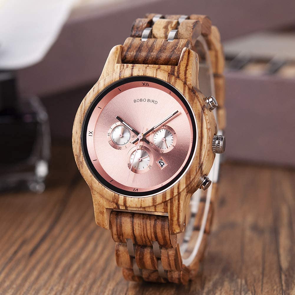 BOBO BIRD Wooden Pair Watches with Gift Box, Analog, Japanese Quartz Movement, Chronograph, Lightweight, Date Display, Stopwatch, Men's & Women's, Cou