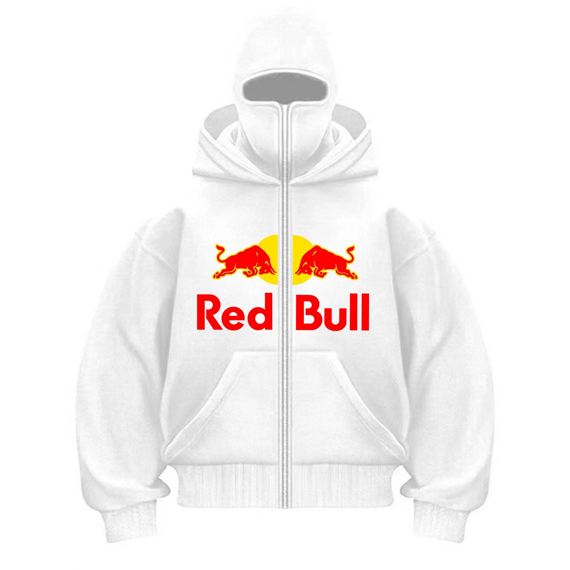 

Унисекс худи на молнии с двойным капюшоном Red Bull Print - Хит продаж европейской и американской моды Large белый
