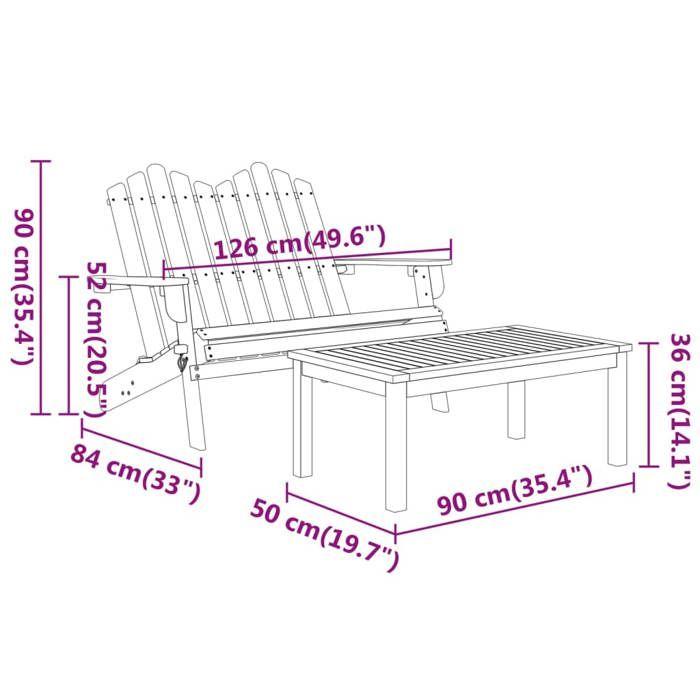 VidaXL Ensemble de Salon de Jardin Adirondack 2 pcs, Bancs avec Dossier et Accoudoirs, Ensemble de Meubles avec Table Basse, 360041