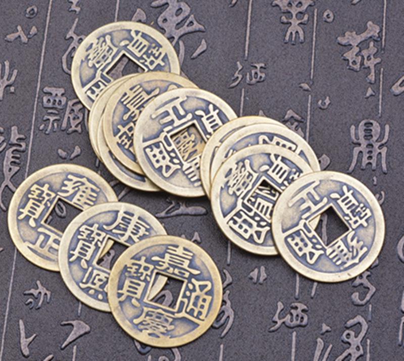 Festive Chinese Knot Ornament with Antique Brass Five Emperors Coins - 4.3cm