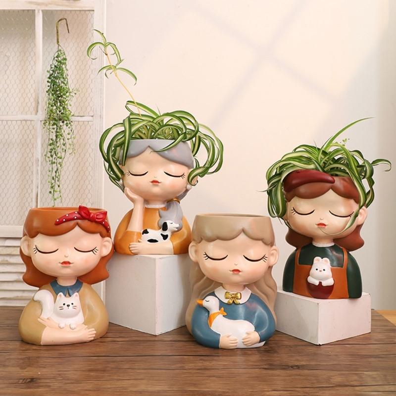 Cute Girl Planter Silicone Mold For Resin Cement Crafts Reusable DIY Flowerpot Design Flower Pot Making Mould