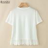 ZANZEA Womens Summer Round Neck Patchwork Short Sleeve T-shirts