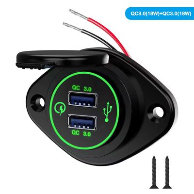 Chargeur USB Double 12-24V 36W Quick Charge 3.0 Adaptateur Prise d'Alimentation Montage Panneau Charge Rapide pour Moto Voiture Bateau Camping-car RV UTV