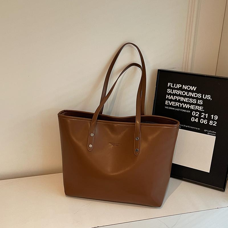 Simple Solid Color Large Capacity Women Tote Bags High End Fashi Soft Leather Shoulder Bag Vintage Travel Commuting Handbags