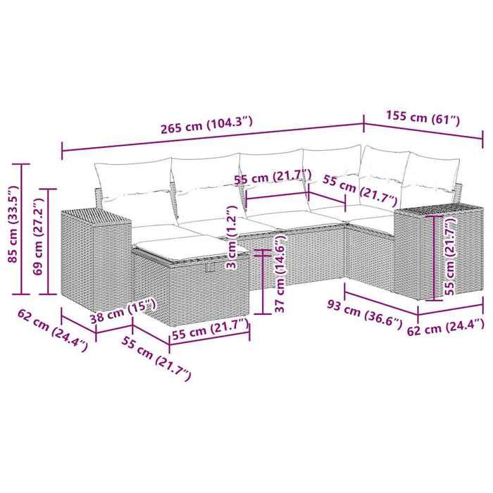 VidaXL Salon de jardin avec coussins 6 pcs marron résine tressée 3325690